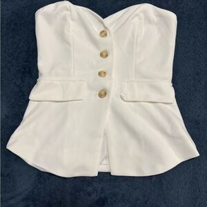Chic White Strapless Top with Buttons